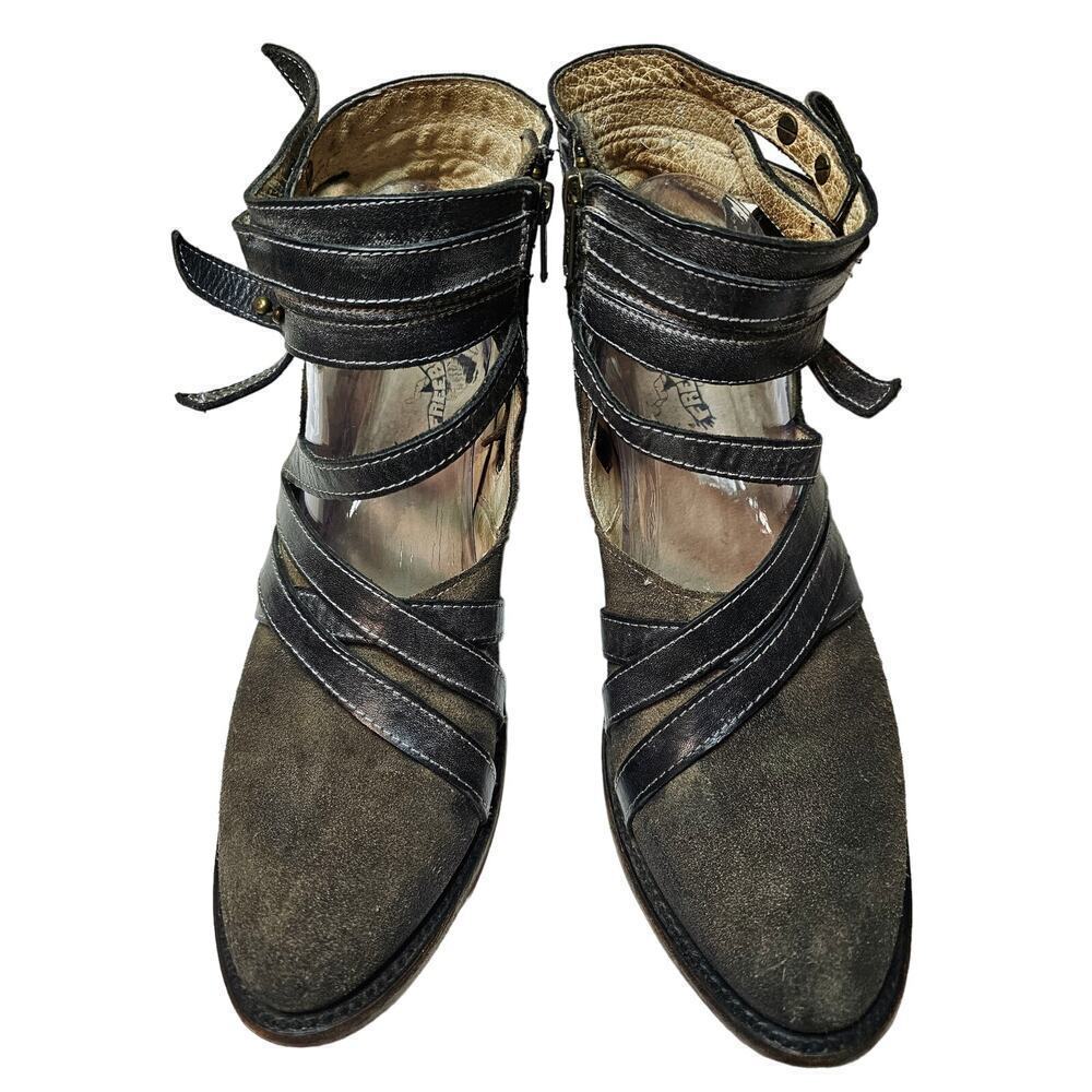 FreeBird By Steven Sz10? Distressed Suede straps Ankle Boots. One Flaw. See pics